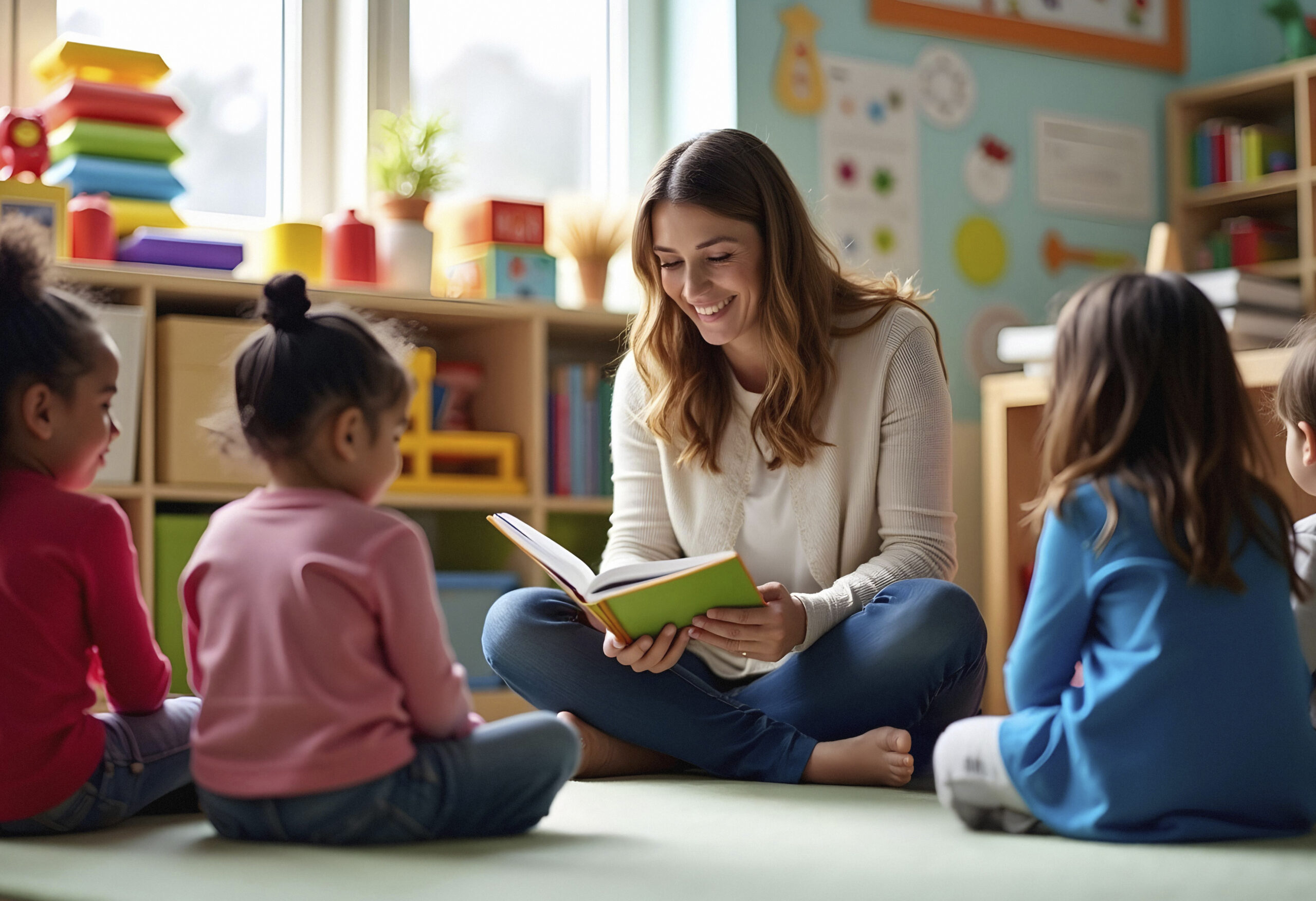 preschool teacher reading children